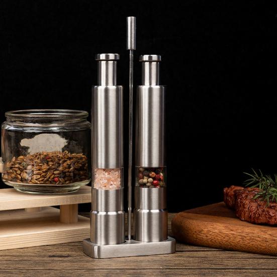 Manual Salt And Pepper Grinder Set Stainless Steel Pepper Mill with Clear Storage
