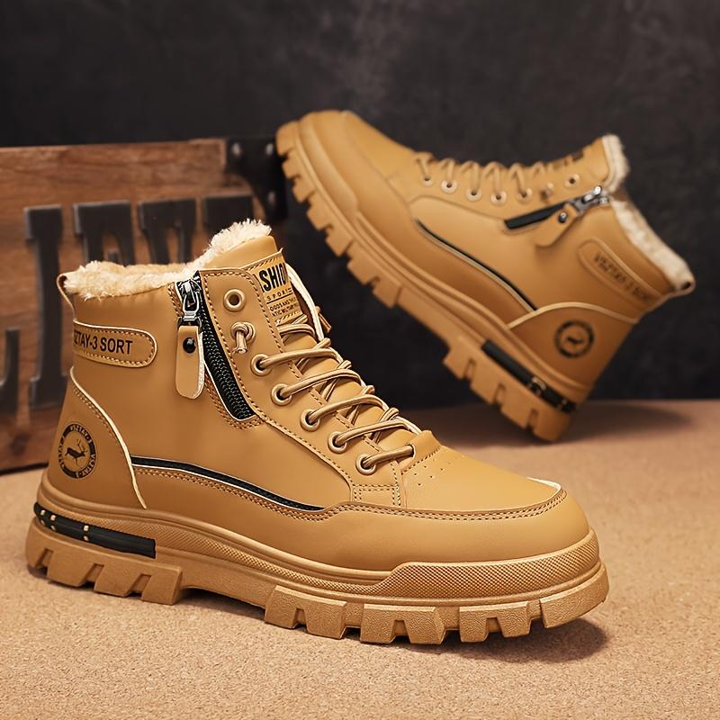 Bottes de Neige pour Homme Style Vintage - Bottes d'Hiver Mi-Mollet Décontractées avec Fermeture à Lacets, Bout Rond et Semelle en PVC Durable, Bottes d'Hiver