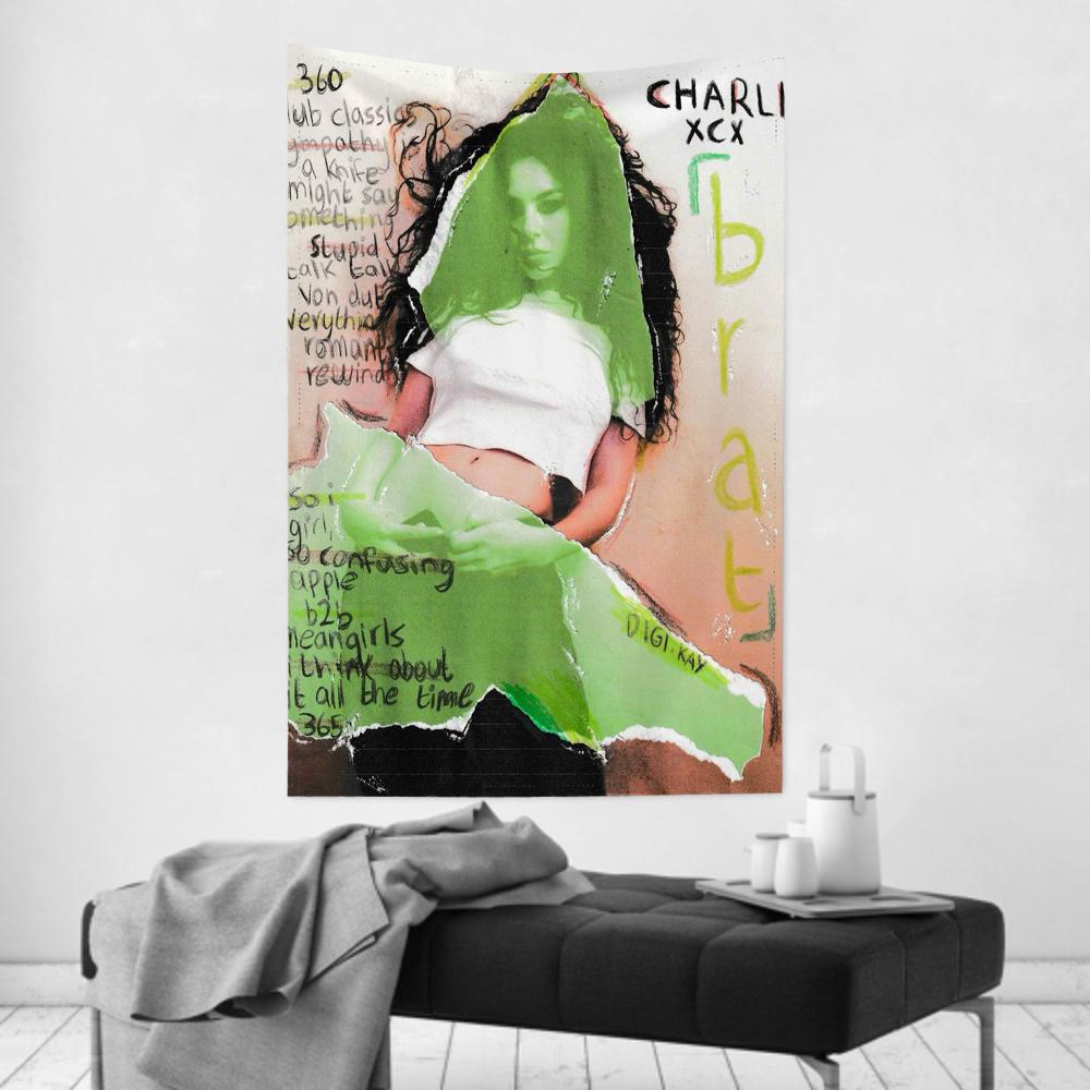 Brat Muziekalbum CCharli Singer Xcx Wandkleed Kamerdecoratie Wandkleed Feest Hangende Achtergrond Kamerdecoratie Babykamer