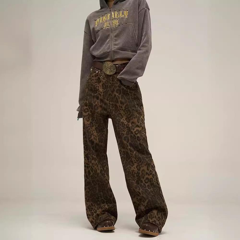 Unisex Retro-Freizeithose mit geradem Bein und Leopardenmuster