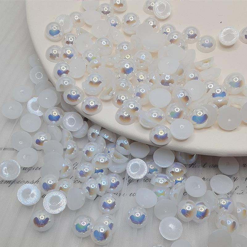 Halvcirkulära platta botten AB Fantasyfärg ABS Pärlemor Högblanka Runda Pärlor för DIY-Smycken & Nageldekor