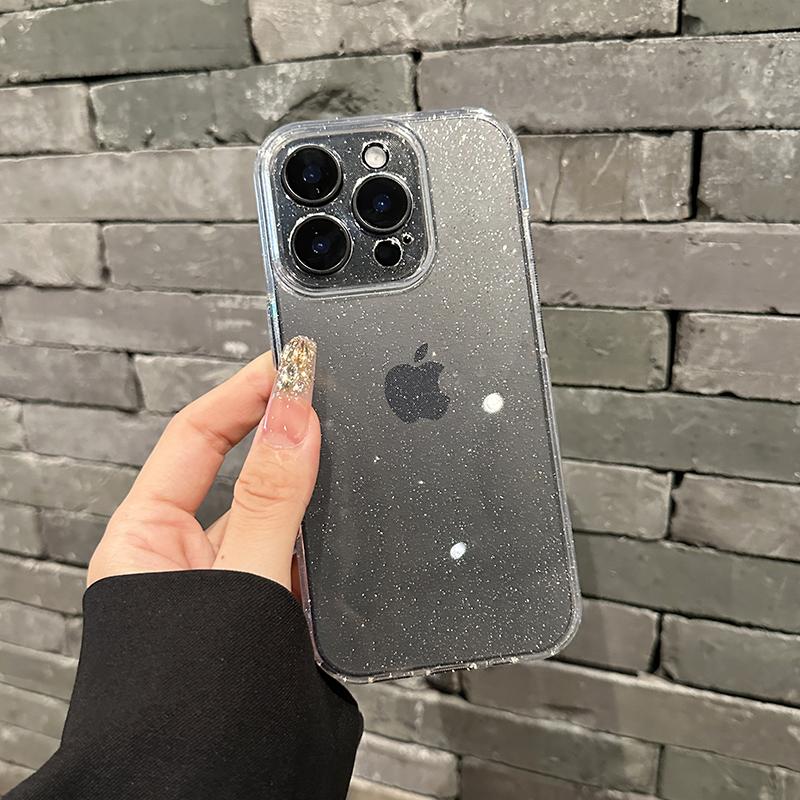 Luxury Clear Glitter Phone Case For iPhone 17 Air 16 15 14 Plus 13 12 11 Pro Max Camera Protection Transparent Silicone Cover