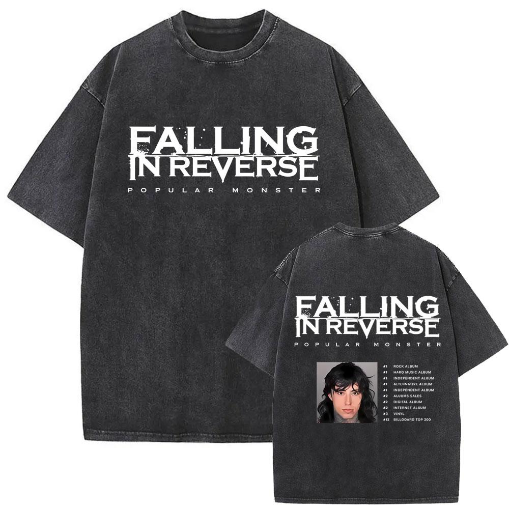 Washed Vintage Rock Band Falling In Reverse Skeleton Print Tshirt Men Women Retro Gothic Punk Tshirts Cotton Oversized T Shirt