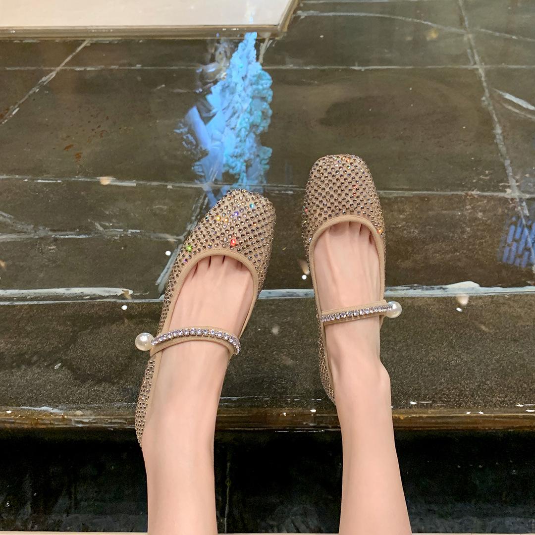 

- [] Beautiful version of the craft _ square head mesh yarn full of diamonds Mary Jane women s shoes 43 золотий