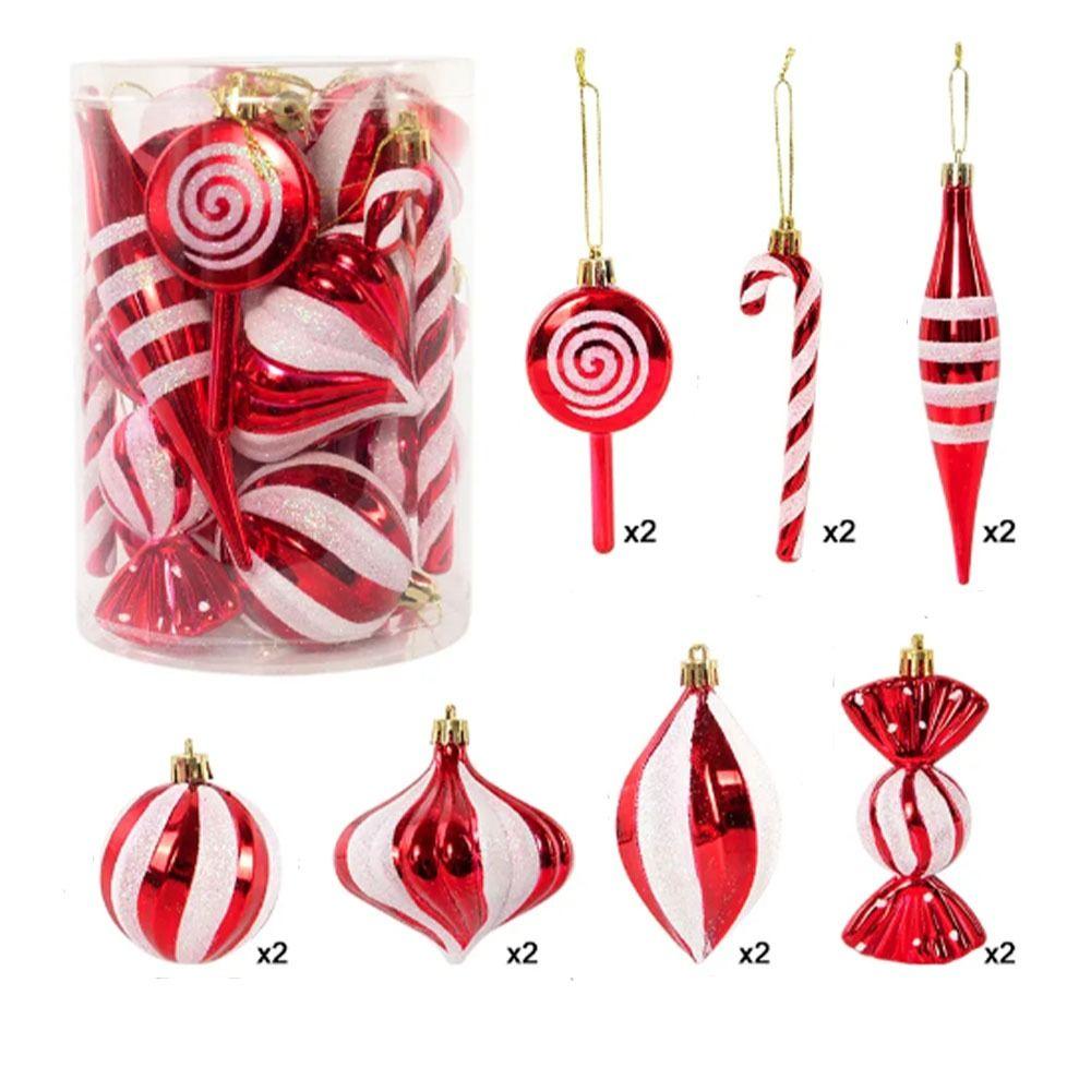 14pcs/set Candy Cane Xmas Tree Hanging Pendants Red Christmas Tree Hanging Ornaments  Natal Gift