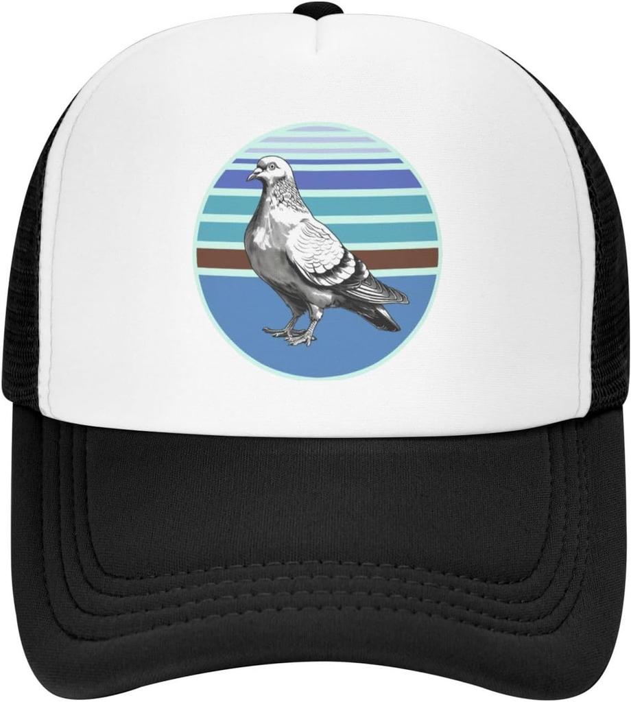 Pigeon Graphic Print Polyester Mesh Trucker Hat Vintage Style Casual Adjustable Baseball Cap for Adults