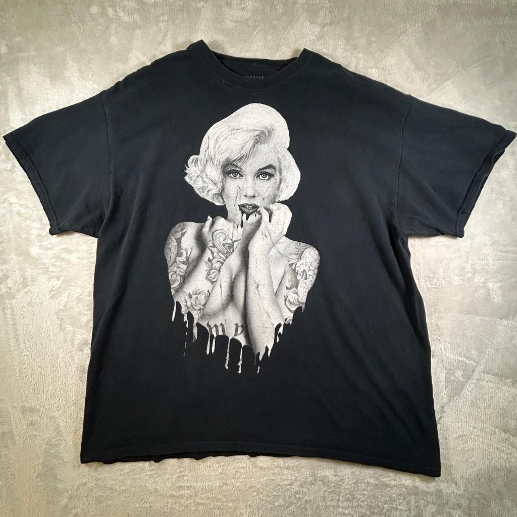 Marilyn Monroe Tattooed Drip Graphic T-Shirt Mens XL Black Popular Poison, 1-113
