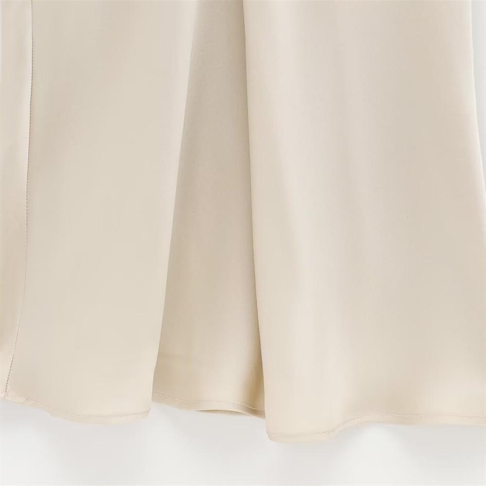 2025 Spring/Summer Women's Silk Satin Pleated Pullover Dress with Round Neck and Short Sleeves