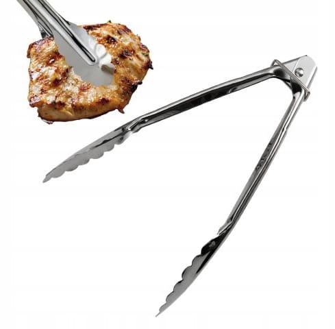 Set of Steel Grill Tongs, 3 Pieces, Different Sizes