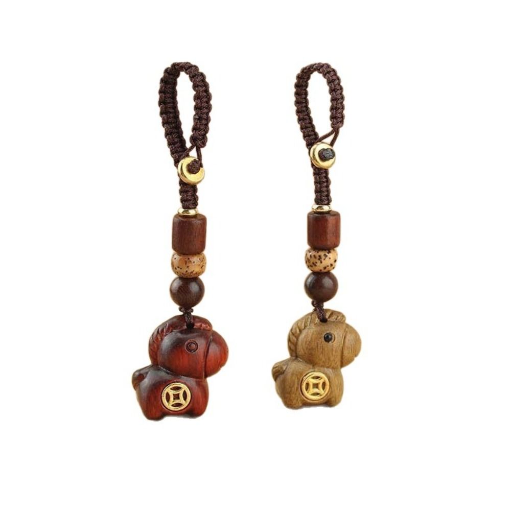 Retro Horse Mascot Keychain Mini Zodiac Horse Phone Chain Creative Wooden Horse Pendant  Unisex