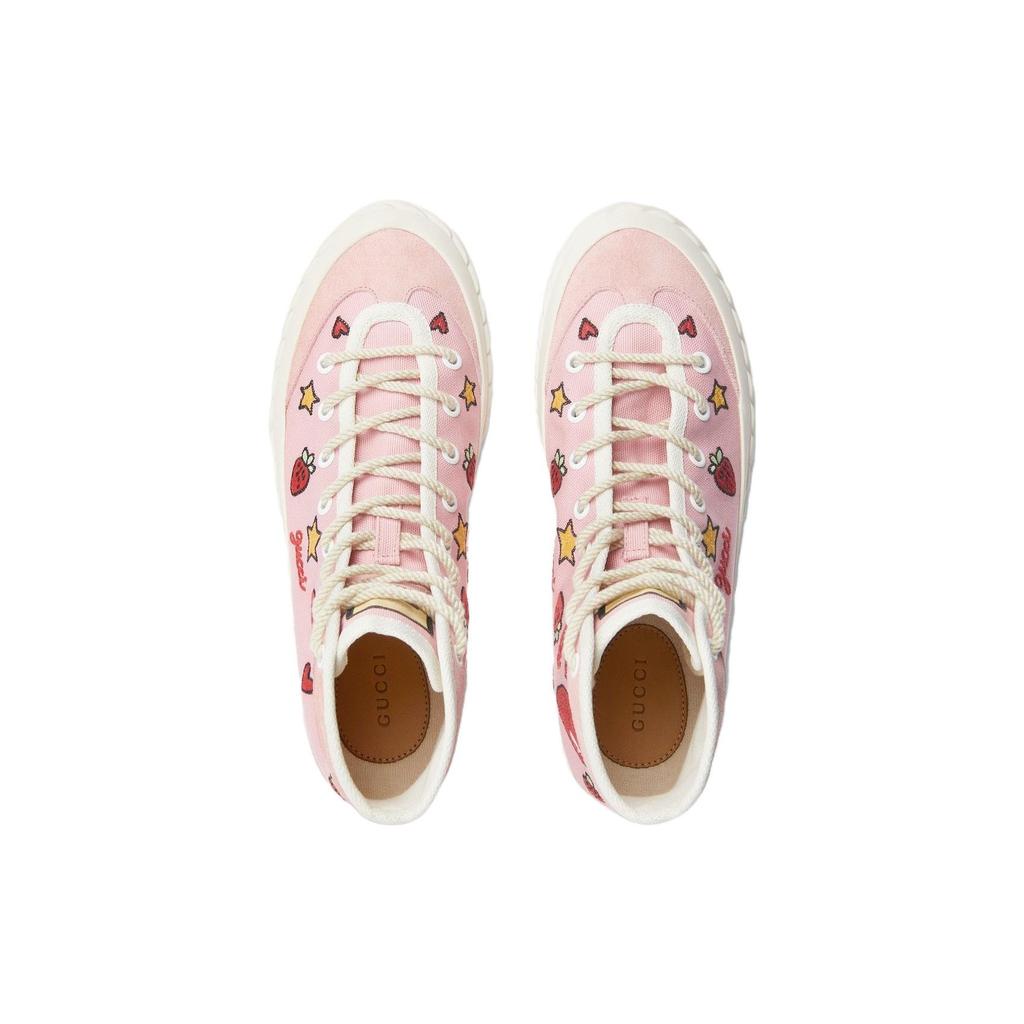 Gucci Valentine's Day Collection High Top Canvas Shoes Women's White Pink 746406 FABRJ 5842