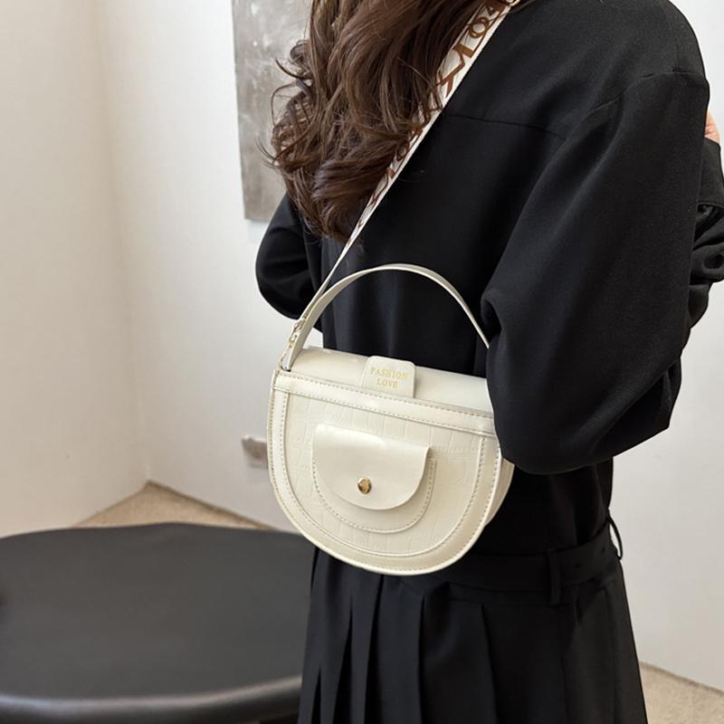 Fashion Women's Wide Strap Top Handle Shoulder Bag Retro PU Leather Solid Color Crossbody Bag Girls Mobile Phone Bag KTY