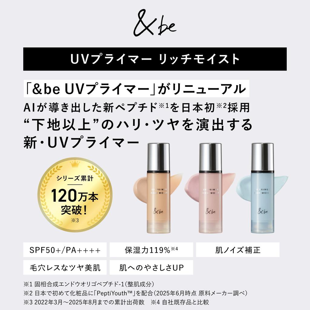 [Official] &be UV Primer Rich Moist [Renewed] Standard SPF50+ PA++++  Makeup Base, Color Primer