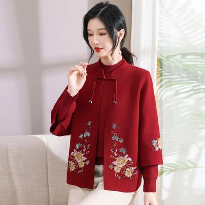 Women's Spring and Autumn Mother-in-law Wedding Banquet Clothes New Chinese Mother Autumn Clothes Foreign Style Knitted Two-piece Sweater Jacket