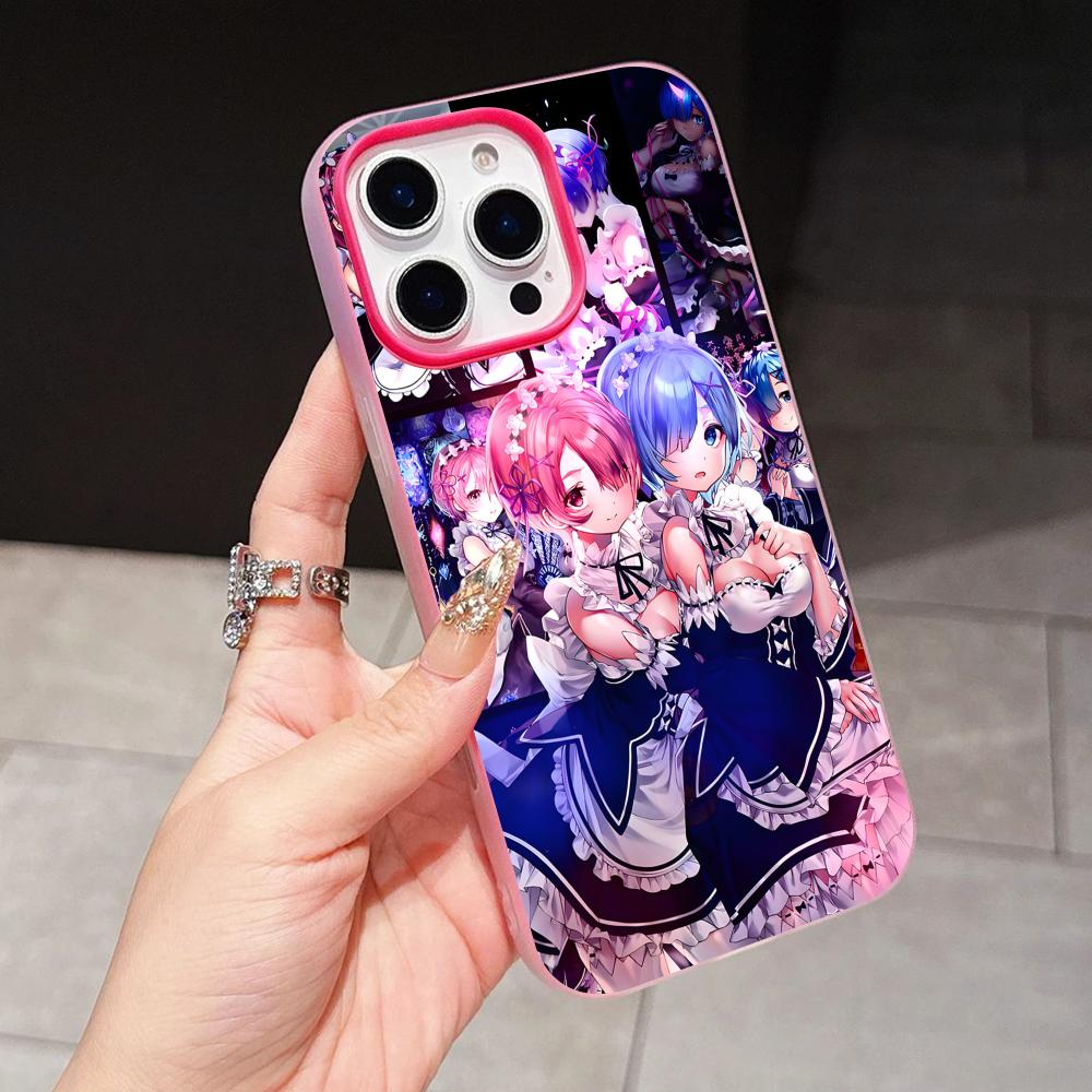 ReZero Rem Ram Jelly Double Layer Rose Red Mobile Phone Case for iPhone 17 16 15 14 13 12 11 Air Pro Max Plus Protective