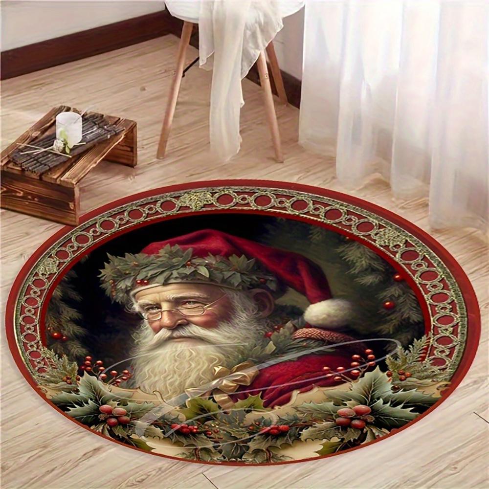 Christmas Round Rugs: Snowman, Santa,Tree & Gingerbread Delights for Festive Home Decor Room Floor Mats New Year Home Decoration