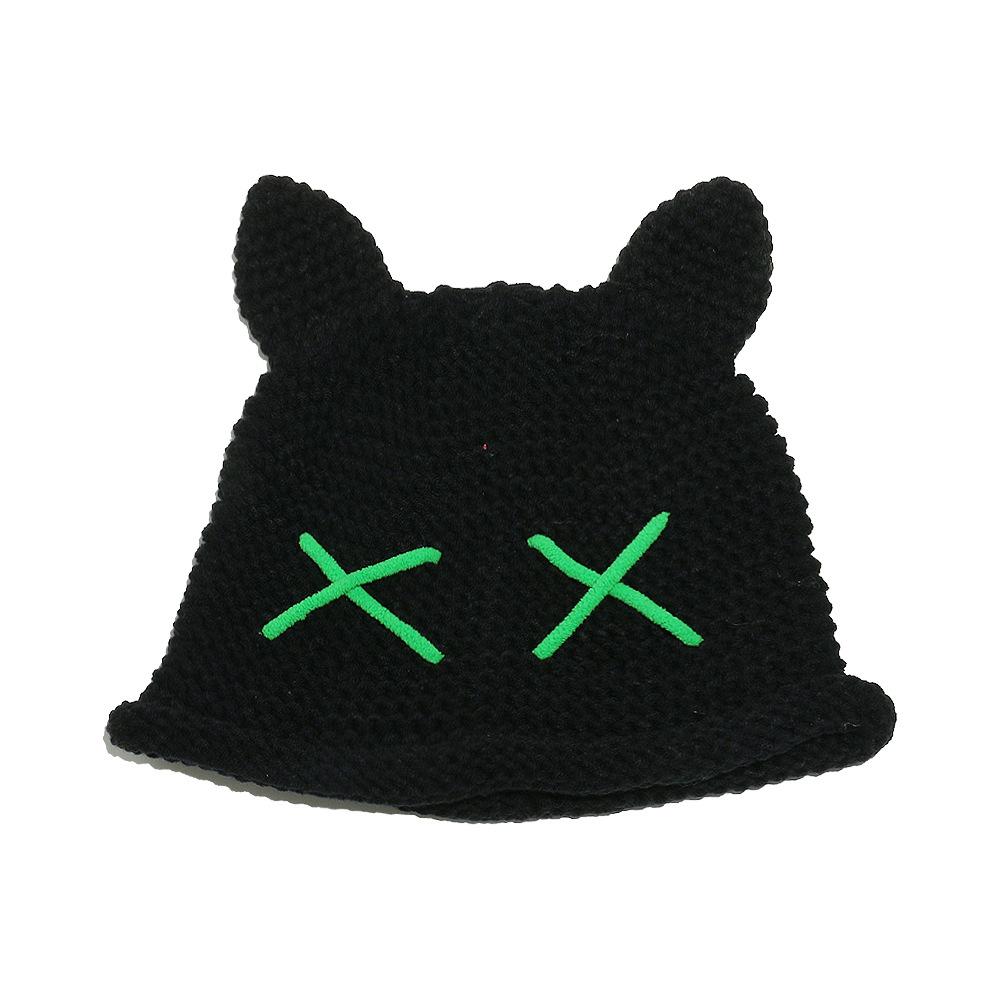

Korean version handmade cat ear wool hat autumn and winter cute soft sister warm knitted hat pullover hat winter hat children M（56-58cm） чёрный