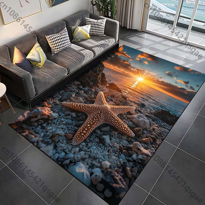 

1PC Starfish beach sunset ocean rocks Print Carpet Rug for Living Room Bedroom Sofa Doormat Home Decor Non-slip Floor Mat 40cm x 60cm
