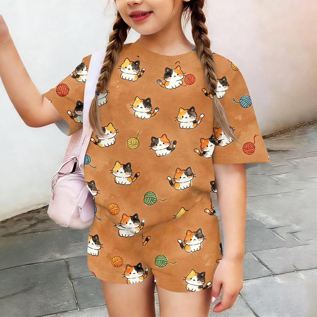 Kids Casual Short Sleeve T Shirt and Shorts Set Animal Print Lightweight Summer Outfit for Boys and Girls Soft Fabric Comfortable Fit