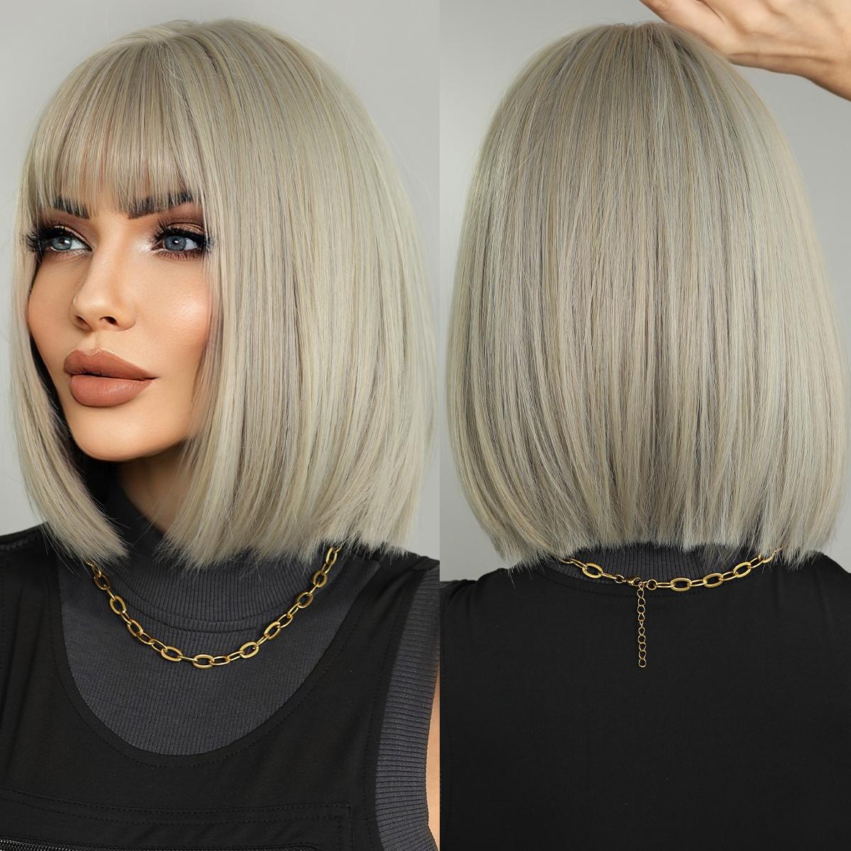 

7jhh Wigs Short Straight Bob Wigs With Bang Natural Black Hair Wig For Women Daily Cosplay Heat Resistant Fiber Wigs Short