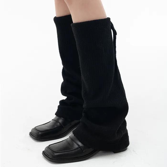 Ribbon Ribbed Boucle Leg Warmers_Black