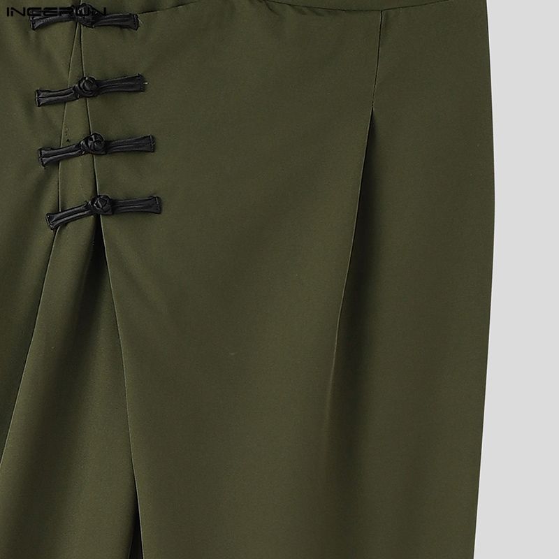 INCERUN Men High Waist Back Elastic Traditional Knot Casual Long Trousers Pants