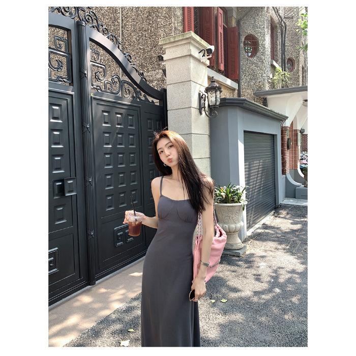 Super fairy design sense film travel vacation with chest pad suspender skirt women's vacation style sexy slim backless dress