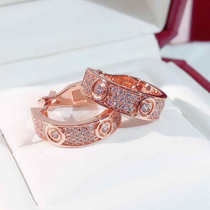 Creative Full Diamond Ear Buckle Fashion Little Fresh Girl Round Earrings Copper Plated Gold Jewelry