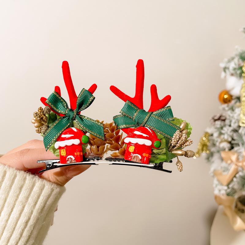 1 Pair Portable Hair Clips Pendants Cute Elk Horn Hair Clips Xmas Headwear  Christmas Decor