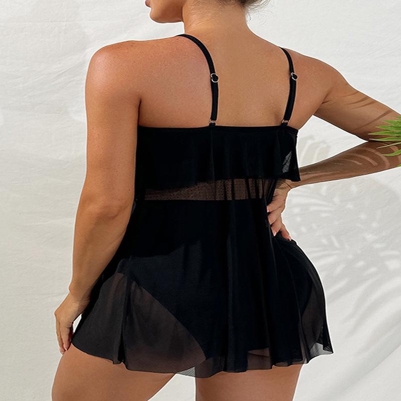 Solid Color Loose Belly Covering Pregnant Women's Split Swimsuit Two-piece Suspender Swimsuit Beachwear Bathing Suits