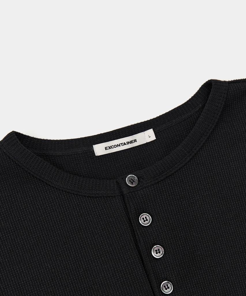 EXCONTAINER Henley Neck Waffle Long Sleeve (Black)