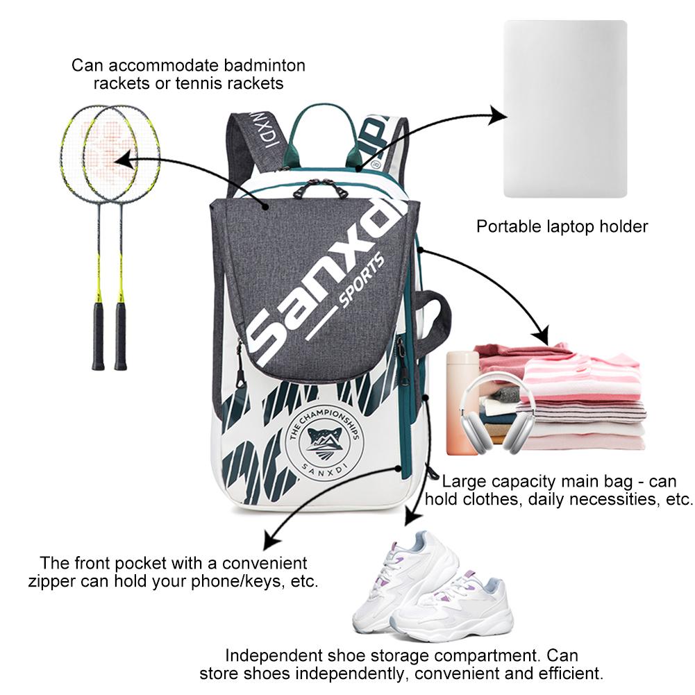 Foldable Tennis Backpack Separated Shoes Compartment Badminton Racket Backpack Multifunction Sports Backpack for Outdoor Sports