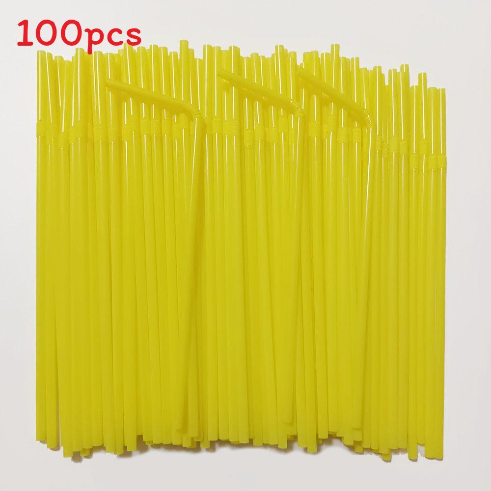 Food Grade Colored Flexible Plastic Drinking Straws For Juice And Milk Tea 100 Pack