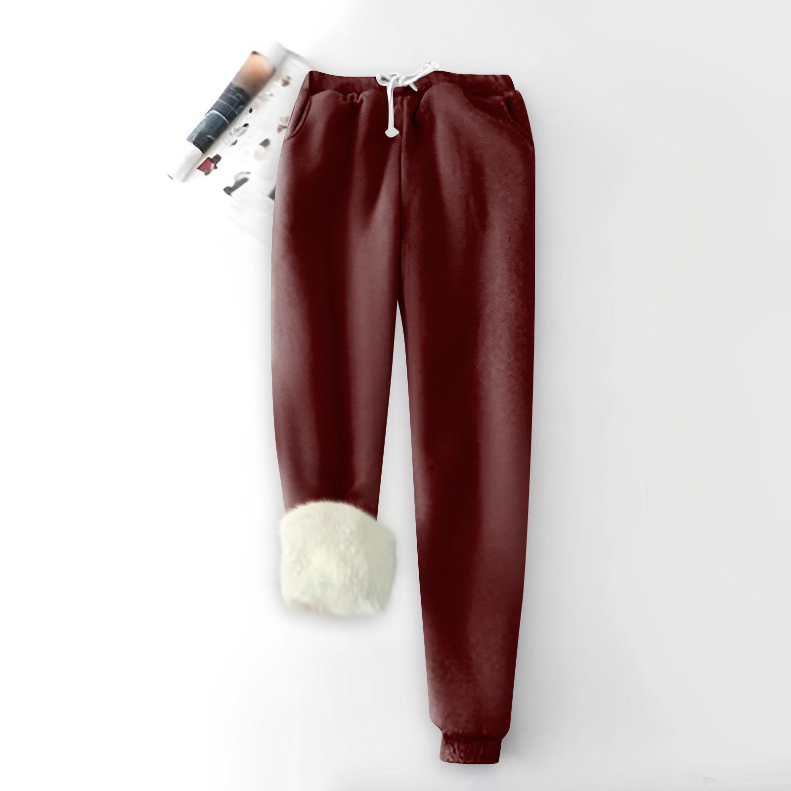 

Женские модные однотонные спортивные свободные утолщенные теплые флисовые брюки XL винный