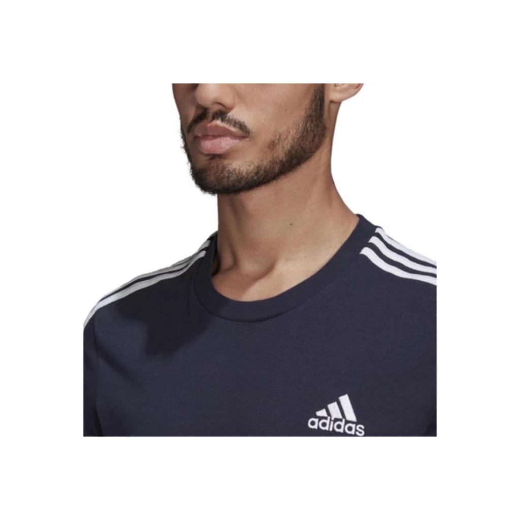 Adidas Striped Edge Logo Print Round Neck Short Sleeve T-Shirt Men Tops Navy-Blue GL3734