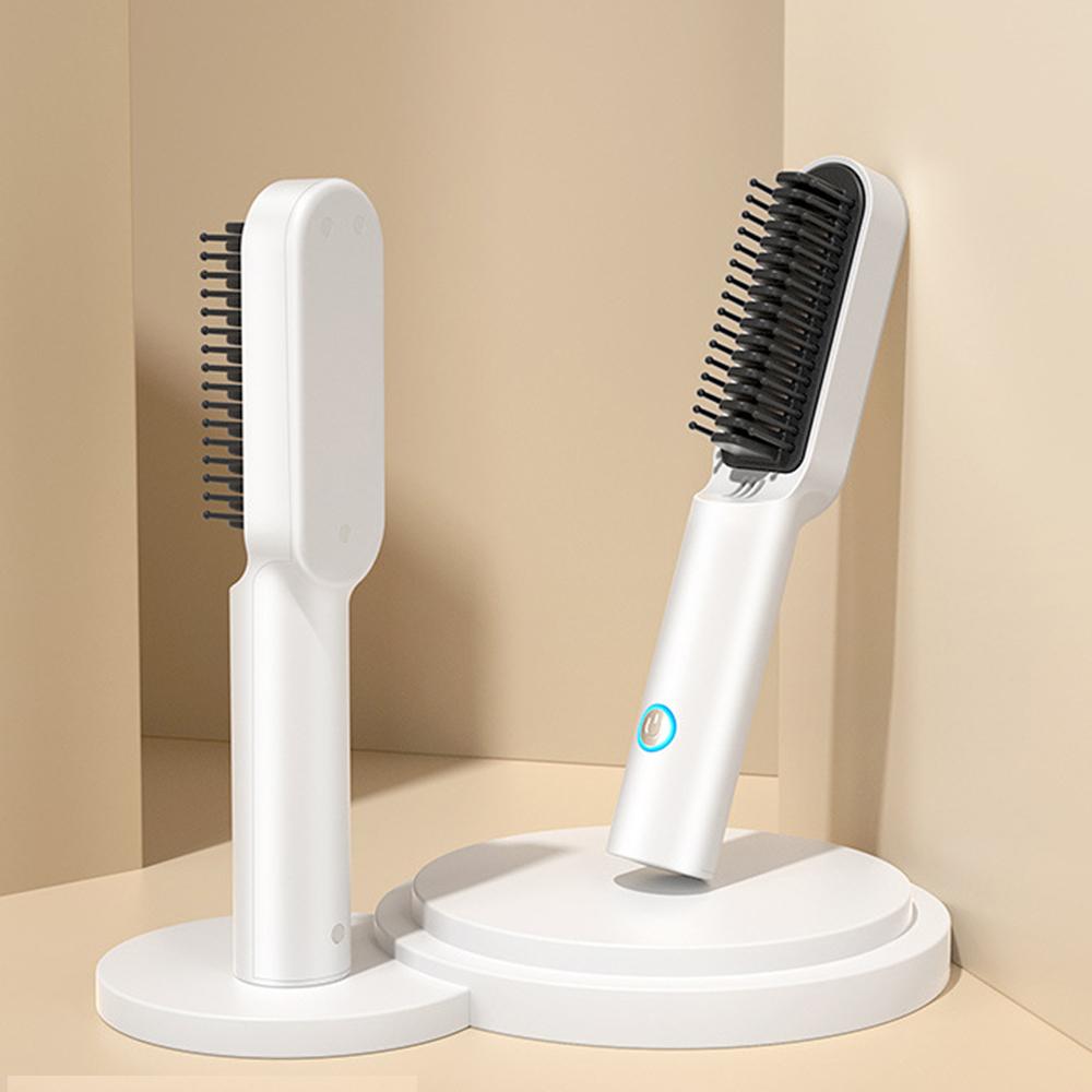 

Беспроводная щетка-выпрямитель для волос Электрические щетки для волос Горячая расческа Выпрямитель для волос Борода Плойка Керамический нагрев белый