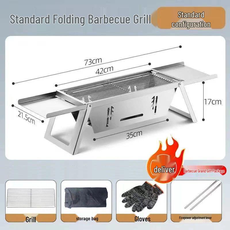 Portable Stainless Steel Folding Charcoal Grill for Indoor/Outdoor Camping