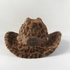 Chapeau de Cowboy en Fourrure de Lapin Imprimé Léopard 7,5 cm Fedora Western Cowboy Chapeau Panama Mode Voyage Fête Chapeau de Cowboy Chaud pour Hommes et Femmes