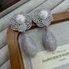 Premium Heavy Industry Large Water Drop Fringed Pearl Earrings Gold-Plated Hot-Selling Flower Pearl Full Zirconium Earrings