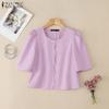 ZANZEA Women Casual Round Neck 3/4 Sleeve Summer Plain Blouse