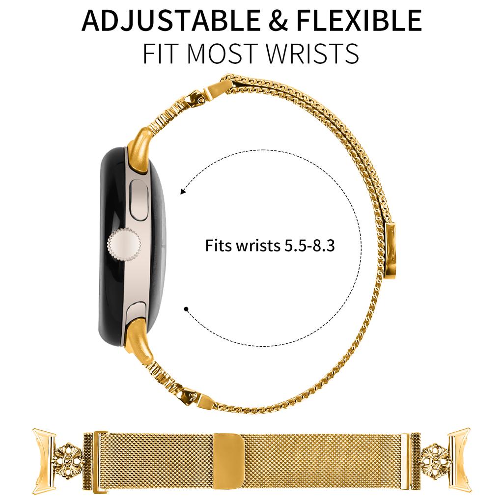 For Google Pixel Watch 3 41mm/Watch 2/Pixel Watch Milanese Band Flower Stainless Steel Magnetic Mesh Watch Strap
