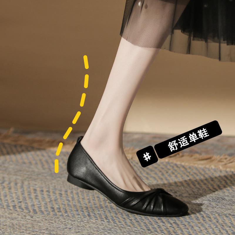 Retro square head grandma shoes versatile new women's single shoes khaki flat comfortable black commuter women