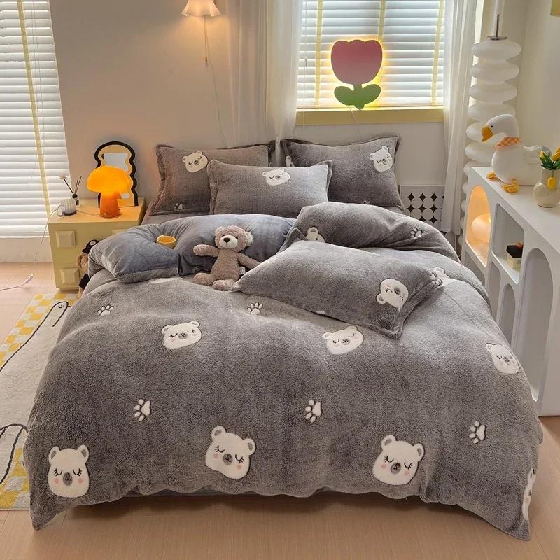 Winter Flannel Duvet Cover Rainbow Dual-color Soft Warm Quilt Cover Cozy Thick Comforter Cover for Adults Children Queen King