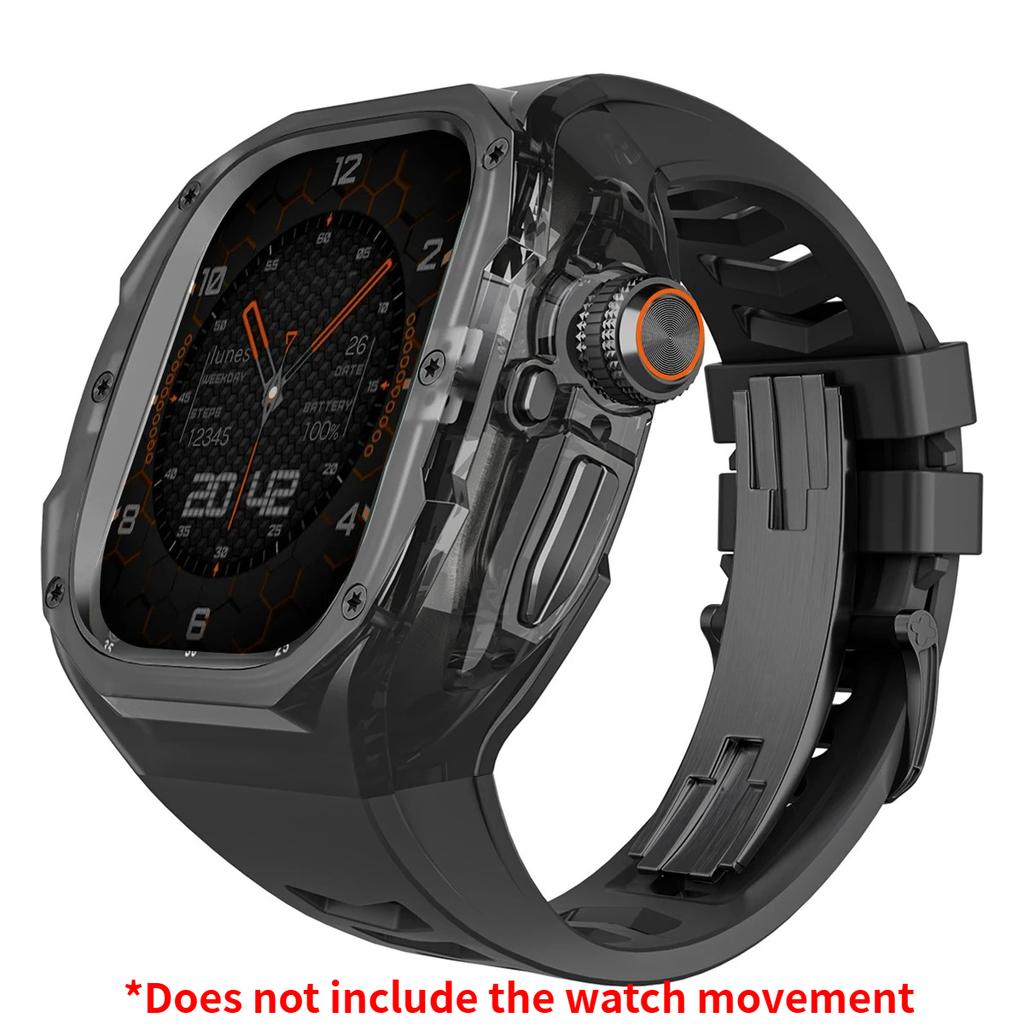 Prabangus modifikacijų rinkinys Apple watch Ultra 3/2/1 49mm Sportinis guminis dirželis+Dėklas Iwatch ultra 49mm Skaidrus Glacier dėklas Modifikavimo rinkinys