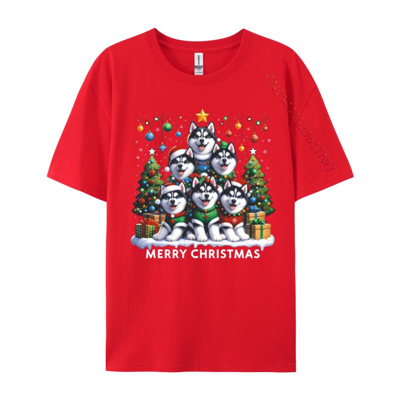 Husky Dog Christmas Tree Merry Christmas Matching Xmas Tshirts Print Tshirt Unisex T Shirt Hot Sale Short Sleeve Oneck