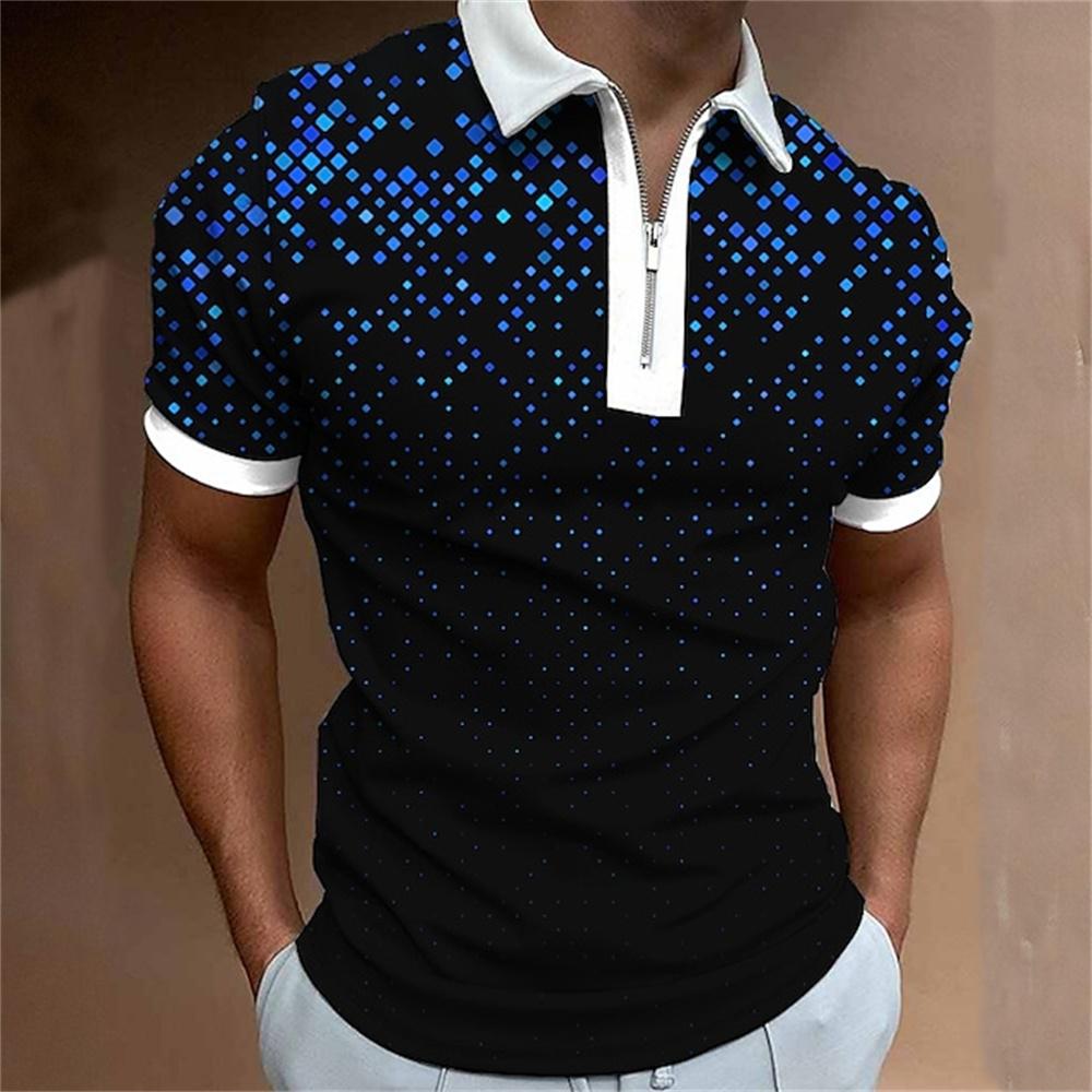 Men's Zipper Summer T-shirt, 3D Abstract Printed Golf Club, Zipper Short Sleeve Top, Fashion Clothing