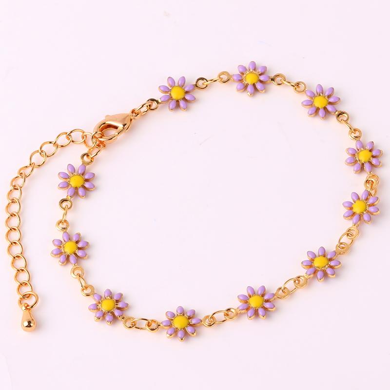 

16+5cm Daisy Choker Girl Bracelet For Women Enamel Colorful Jewelry Flower Tennis Chain Boho Party Gift