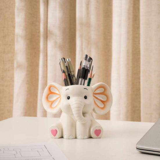 Elefant Pennhållare Söt Skrivbords Pennhållare Multifunktionell Harts Pennhållare för Barn Tonåringar Kontor Skolmaterial