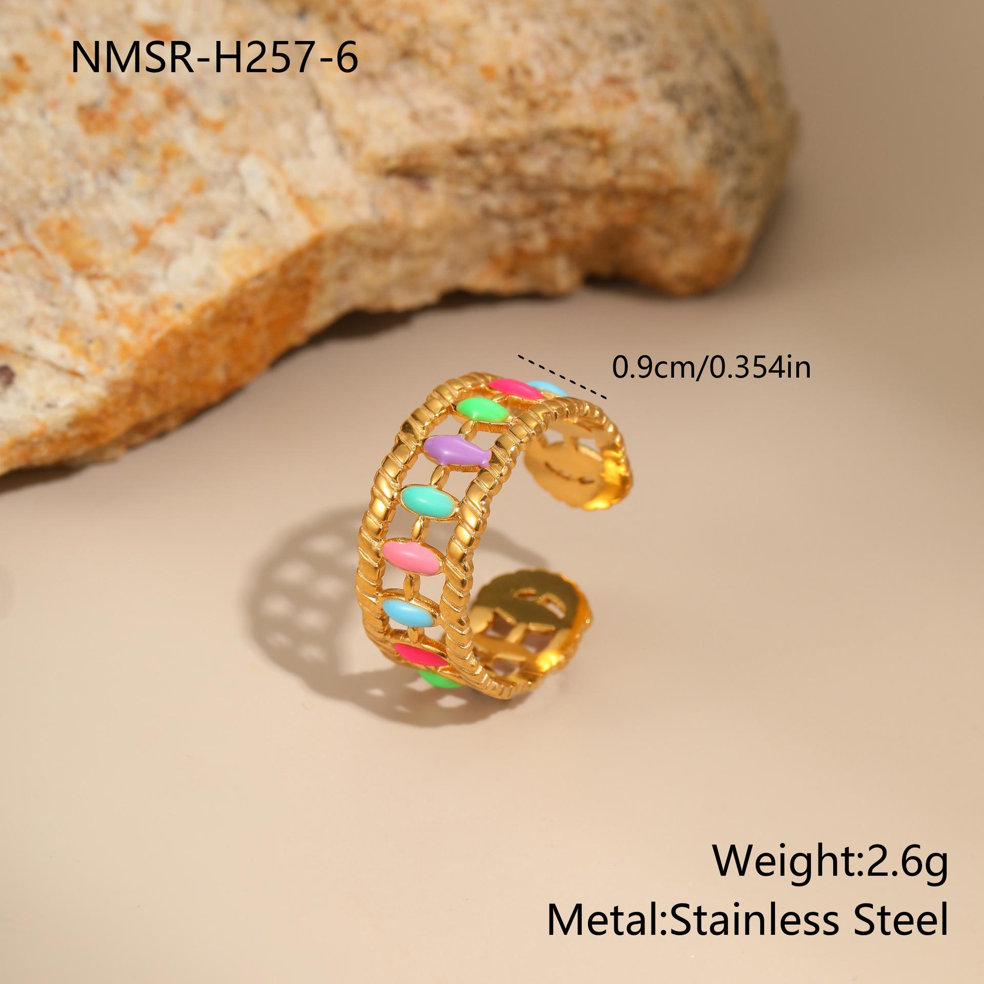 GEMCHIC Women s Colorful Flower Enamel Stainless Steel Ring Plated 18K Gold Fashionable Cute Open Adjustable Ring