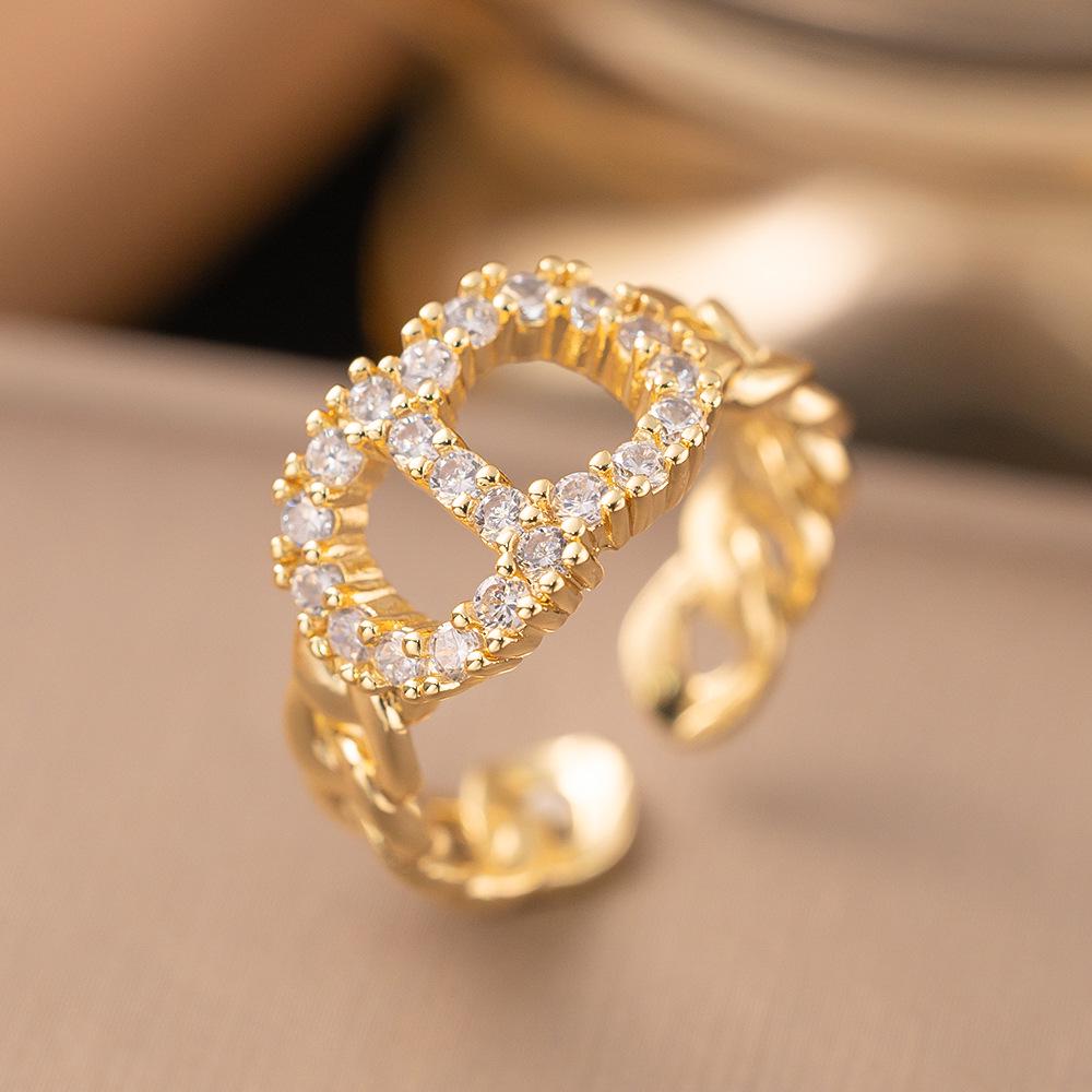 Micro-Inlaid Zircon Fashion Open Ring - Adjustable Luxury Index Finger Jewelry for Women